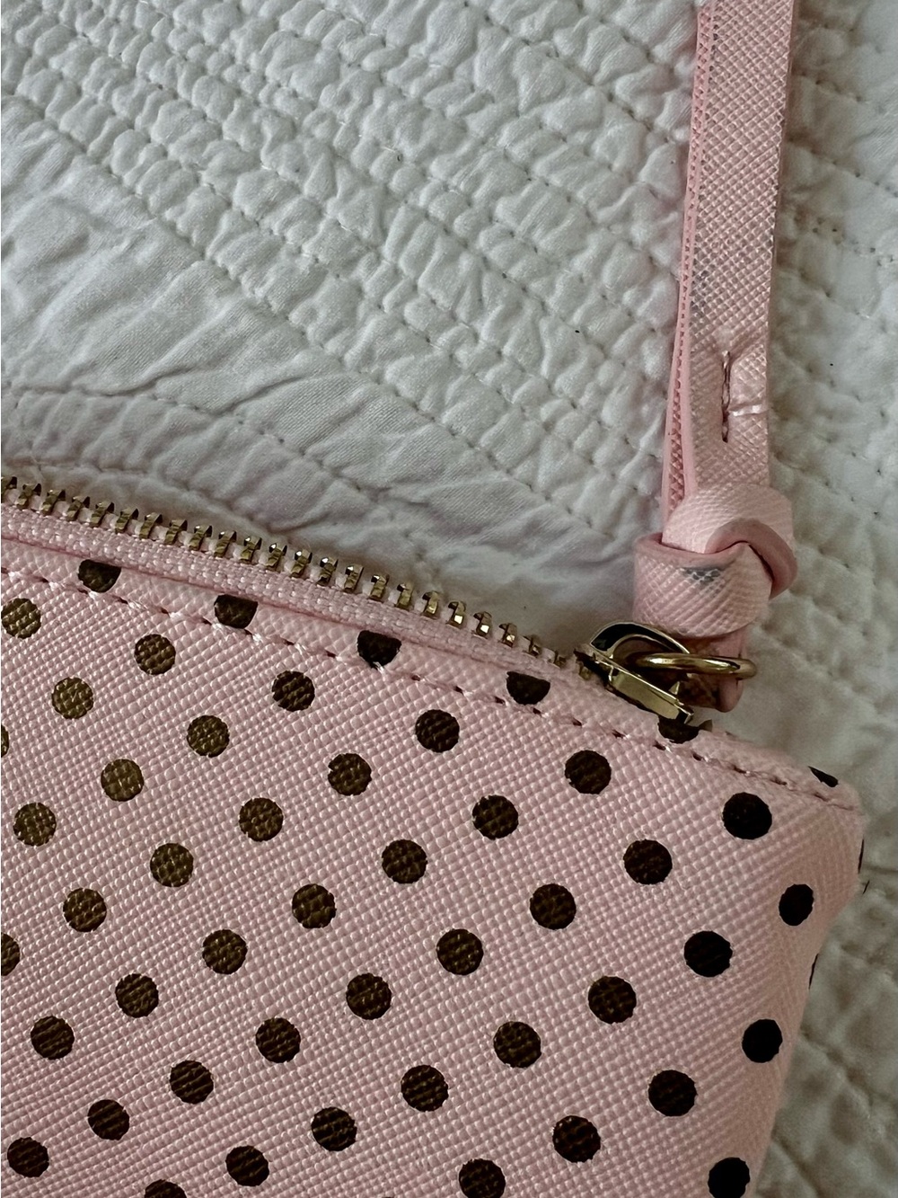 Altar'd State Pink Polka Dot Wristlet with Gold Hardware